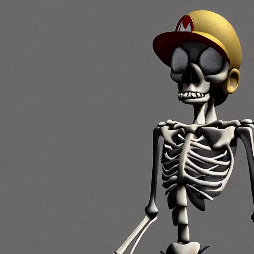 Image similar to A skeleton in the game Super Mario 64, photorealism