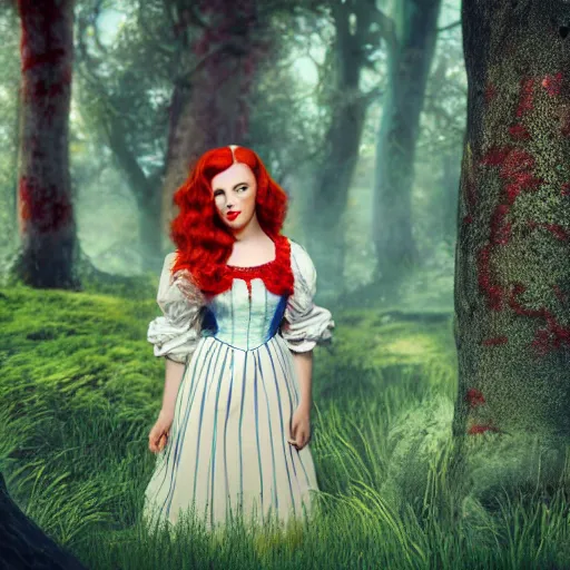 Image similar to red head queen, alice in wonderland theme, disney photo realistic, octane render, 8 k, unreal engine, hd, cinematic lighting