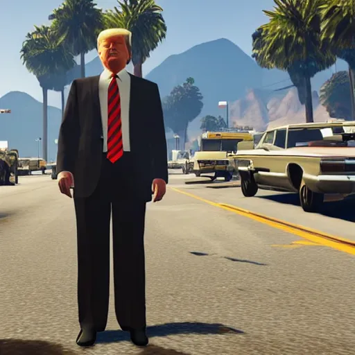 Prompt: donald trump in grand theft auto 5, rtx