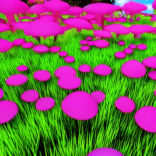 Prompt: perfume in a magical flower garden green grass and pink / purple flowers, highly detailed, realistic, up close shot, unreal engine, wonderland, f 2 0