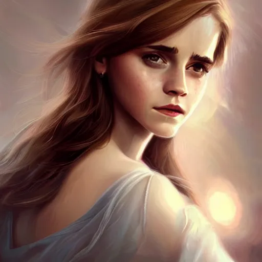 Prompt: Beautiful Painting of Emma Watson by Charlie Bowater, digital fantasy portrait