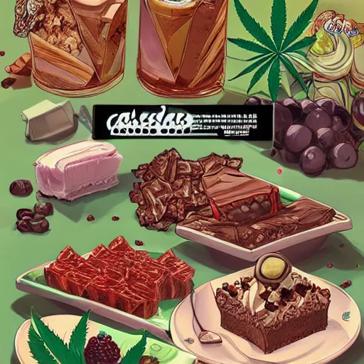 Prompt: cannabis club delicious desserts concept art by artgerm