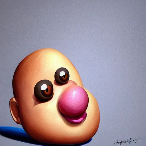 Image similar to teteaclaquestv mr potato head caricature, artgem, digital painting, color painting, hyperrealistic, concept art, oil painting, masterpiece, concept art, trending on deviantart, realistic and detailed face, highly detailed, high quality, 8 k, soft lighting, fancy colors, fantasy, cinematic, high coherence