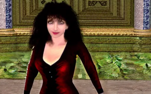 Image similar to Kate Bush in an ornate dress in Tony Hawk's Pro Skater 3, gameplay screenshot