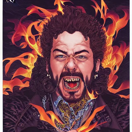 Image similar to portrait of crazy post malone with fire, symmetrical, by yoichi hatakenaka, masamune shirow, josan gonzales and dan mumford, ayami kojima, takato yamamoto, barclay shaw, karol bak, yukito kishiro