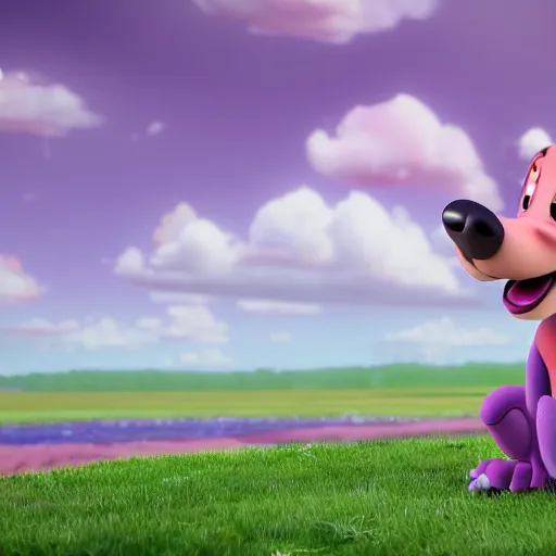 Prompt: a beautiful 3d render of a purple dog in a disney movie, in the style of disney, pixar, the dog is doing a ballet dance, highly detailed, 8k resolution