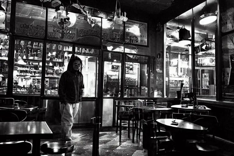 Image similar to eerie 2 0 0 0 s photograph of a demon standing in a dimly lit cafe