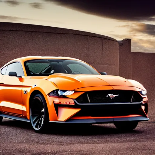 Image similar to photograph from Motor Trend magazine of the 2049 Ford Mustang concept car taken in the style of William Claxton