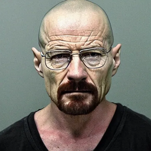 Prompt: Walter White methed out mugshot