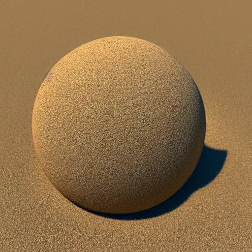 Prompt: A sphere made of sand levitating on water, highly detailed and photorealistic