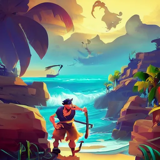 Image similar to painting treasure on sea of thieves game smooth median photoshop filter cutout vector, behance hd by jesper ejsing, by rhads, makoto shinkai and lois van baarle, ilya kuvshinov, rossdraws global illumination