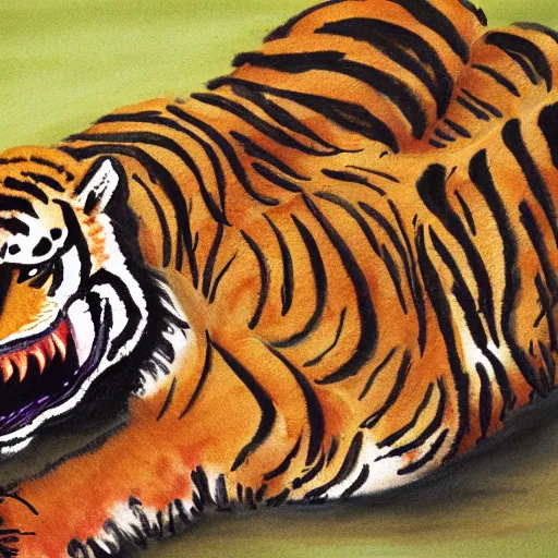 Image similar to a crocodile with tiger fur and color