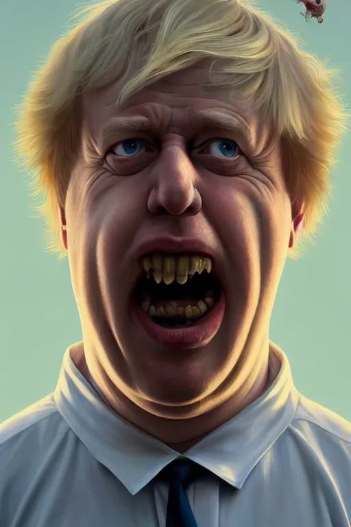 Image similar to Boris Johnson as a Family Guy character, realistic portrait, symmetrical, highly detailed, digital painting, artstation, concept art, smooth, sharp focus, illustration, cinematic lighting, art by artgerm and greg rutkowski and alphonse mucha