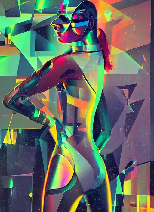 Image similar to futuristic lasers, data visualization, cyberpunk bodysuit, mask, laserpunk, visor, rain, wet, oiled, sweat, girl pinup, by steven meisel, james jean and rolf armstrong, geometric cubist perfect geometry abstract acrylic and hyperrealism photorealistic airbrush collage painting with retro and neon colors