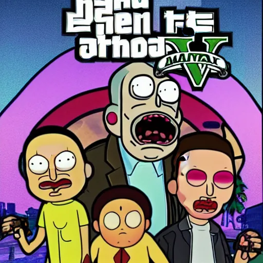 Image similar to GTA V cover art with Rick and Morty