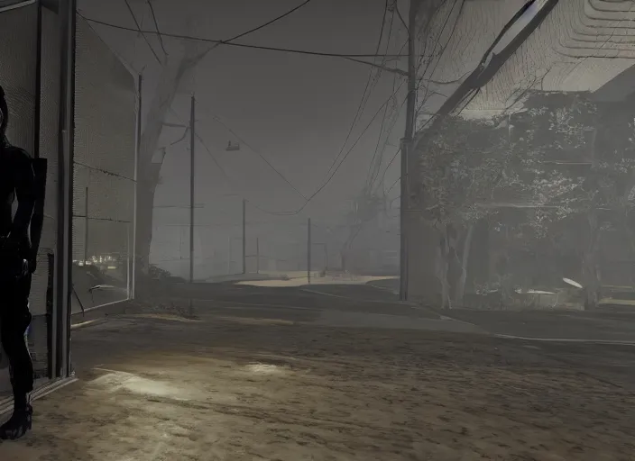 Image similar to hideo kojima's silent hills in the style of mirror's edge, screenshot