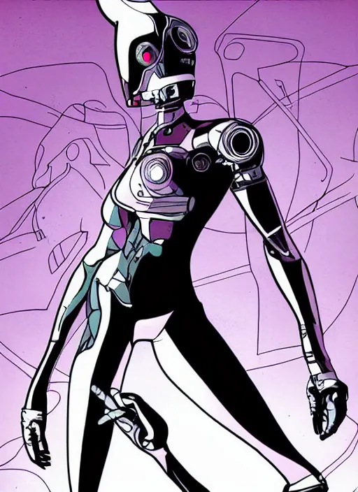 Image similar to cyborg in the style of Peter Chung, Aeon Flux inspired, 90s comic book art,