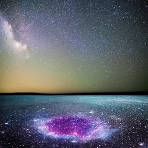 Image similar to a giant octopus made of star dust in floating among the galaxies of the milky way, night sky photography, geo