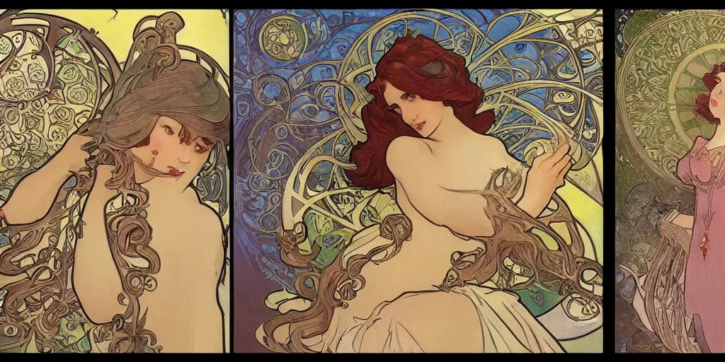 Prompt: art nouveau real time strategy in style of Alfons Mucha, gameplay, units, buildings, base, medieval, fantasy, bright colors, high contrast, high detailed, Art Deco, Age of Empires 2, Warcraft 3 gameplay, Battle for MidlleEarth, Stronghold