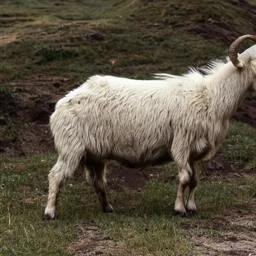 Prompt: huge goat - like beast with mouth opening unnaturally wide to reveal rows of razor - sharp teeth