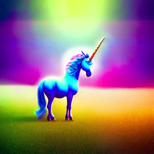 Image similar to an ultra high definition telephoto pastel coloured wildlife photograph of a magic unicorn eating an ice cream in a magical field. refraction, volumetric lighting iridescence.