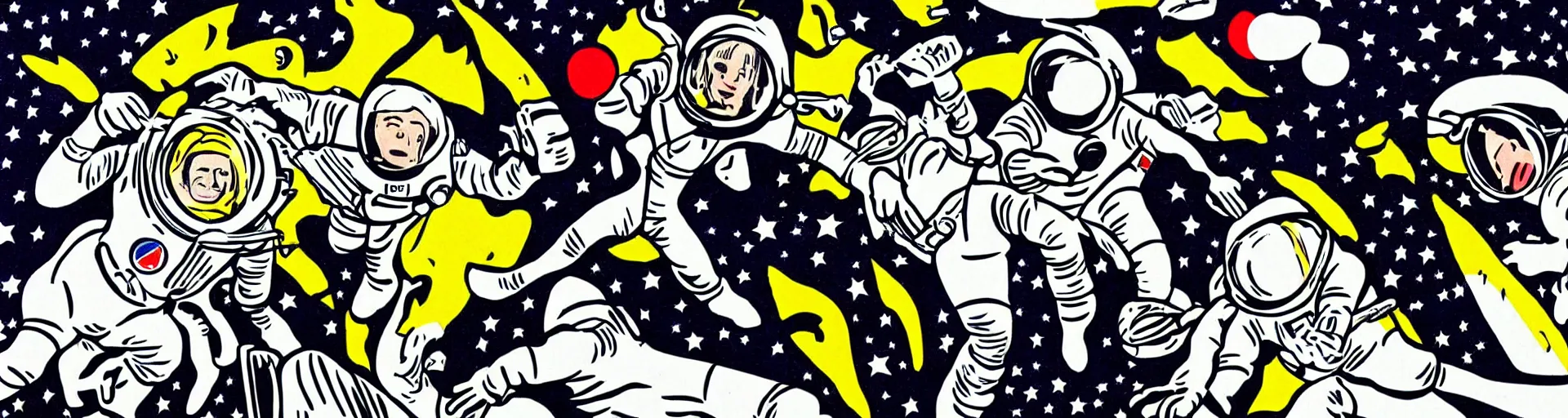 Prompt: astronauts in the space by roy lichtenstein