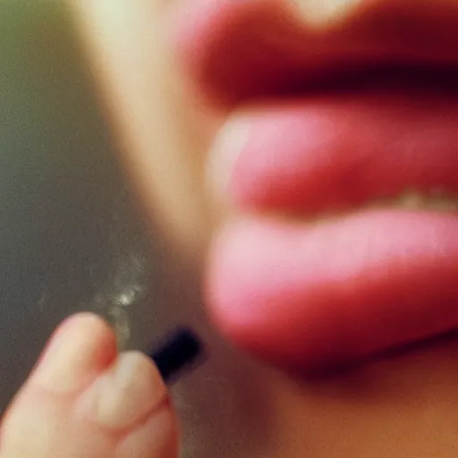 Image similar to Professional close-up photo of female mouth with a cigarette, retro, kodak film photo