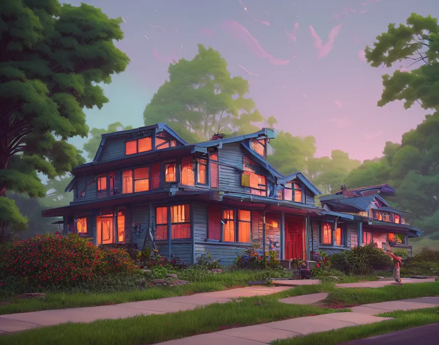 Prompt: craftsman home, idyllic 1950s suburb by Asher Durand. artwork by Tooth Wu and wlop and beeple and dan mumford and greg rutkowski and nekroxiii. halo. octane render, cinematic, hyper realism, octane render, 8k, depth of field, bokeh. iridescent accents. vibrant.