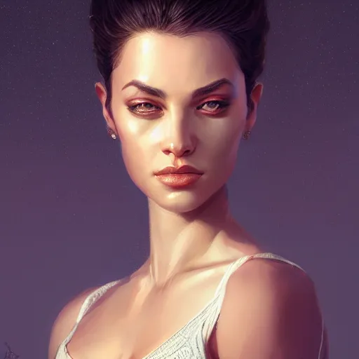 Prompt: portrait of a confident goddess, in modern era, upper body, D&D, intricate, cinematic lighting, highly detailed, digital painting, artstation, concept art, smooth, sharp focus, illustration, art by Artgerm and Greg Rutkowski