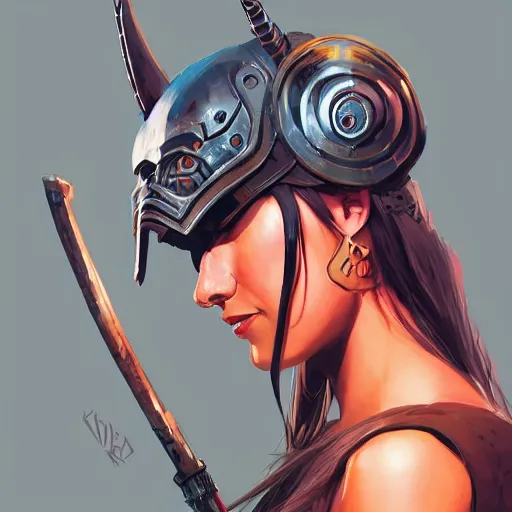 Image similar to cyberpunk viking helmet mask warrior goddess robot ninja fantasy, art gta 5 cover, official fanart behance hd artstation by jesper ejsing, by rhads, makoto shinkai and lois van baarle, ilya kuvshinov, ossdraws