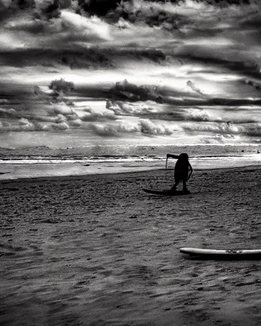 Image similar to zombie dog riding a surfboard on the north shore of hawaii, hyperreal, hdr, atmospheric