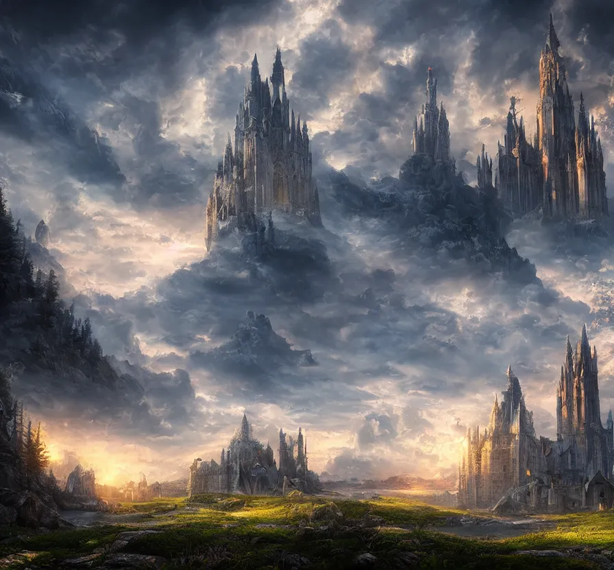 Image similar to nature landscape, in sky there a big church, fantasy artwork, very beautiful scenery, hd, hdr, ue 5, ue 6, unreal engine 5, cinematic 4 k wallpaper, 8 k, ultra detailed, by popular digital artist,