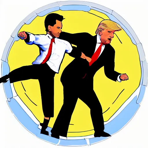 Prompt: Joe Biden karate kicks Donald Trump, hd,action