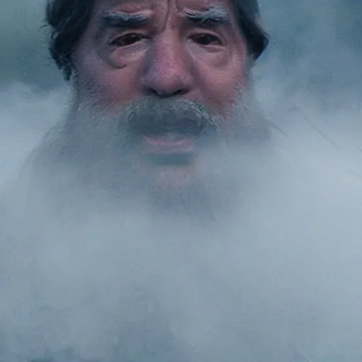 Image similar to cranbow jenkins, lord of the hambone, emerging from the mist, and now he realizes that he forgot the birthday of his mistress because he decided to go rat fishing