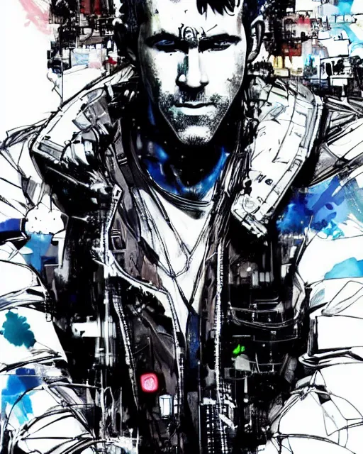 Image similar to epic portrait of cyberpunk ryan reynolds by yoji shinkawa