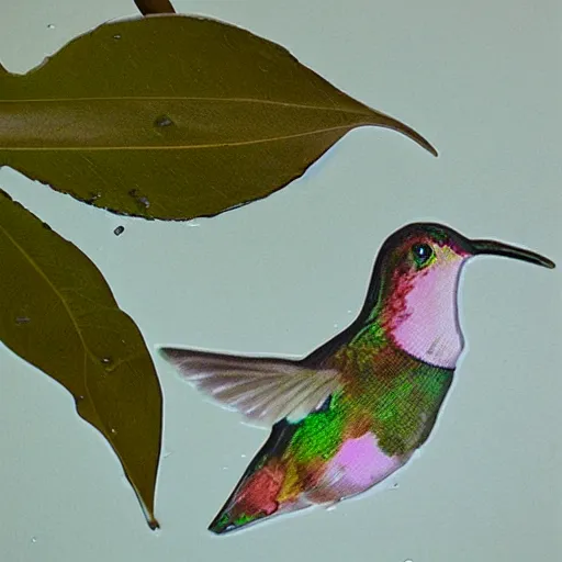 Prompt: leaf leafintact underwater liquid hummingbird polarocurated