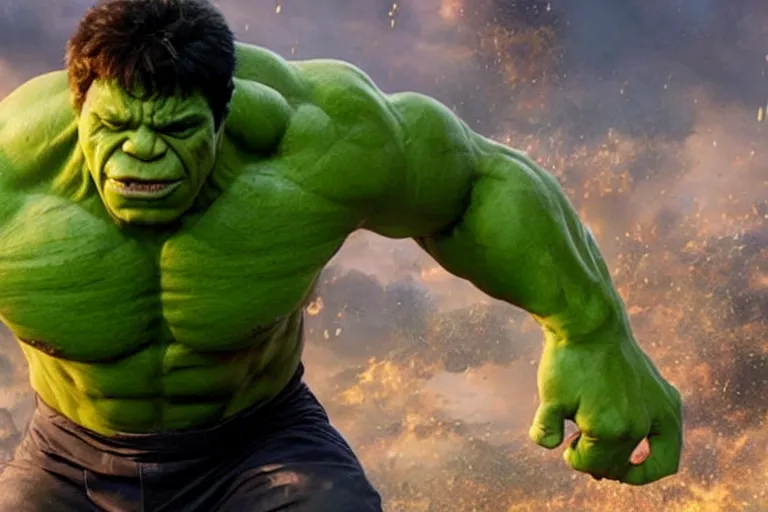 Image similar to film still of Lou Ferrigno as hulk in avengers infinity war, 4k