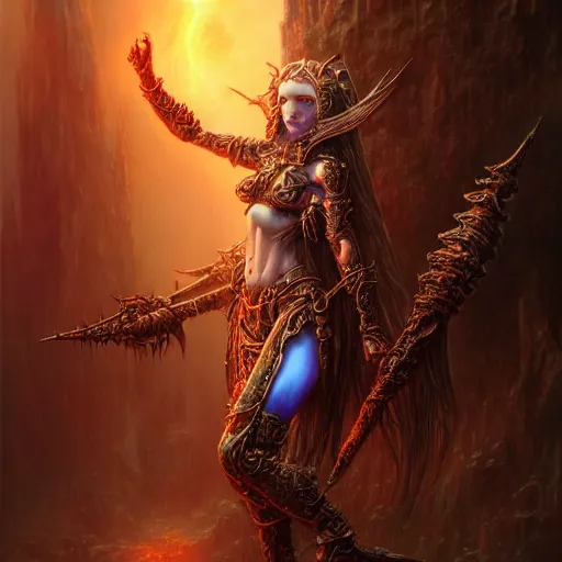 Image similar to a highly detailed long shot photo of chthonic warcraft female character by ayami kojima, beksinski, giger, intricate, digital painting, artstation, intricate, concept art, smooth, sharp focus, illustration