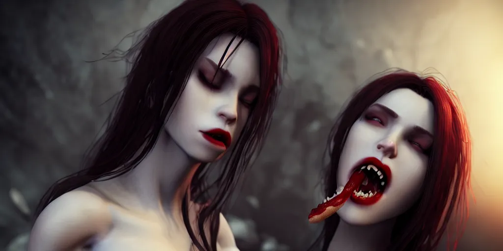 detailed portrait of female vampire feeding on human