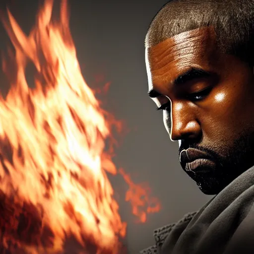 Image similar to cinematic film still of Kanye West starring as a Samurai holding fire, Japanese CGI, VFX, 2022, 40mm lens, shallow depth of field, film photography