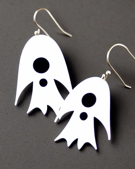 Image similar to cute funny ghost, 2 d lasercut earrings, retro minimalistic clean, concept art, trending on artstation, trending on deviantart