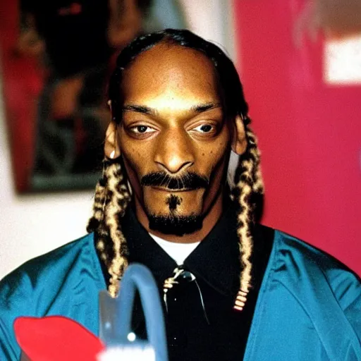 Image similar to 90's photo of snoop Dogg looking annoyed by the photographer