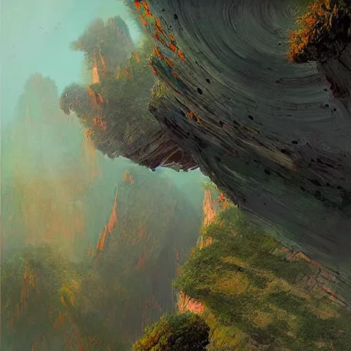 Prompt: a painting of a huangshan in zero gravity, a matte painting by marc simonetti, deviantart, fantasy art, apocalypse landscape, matte painting, apocalypse art