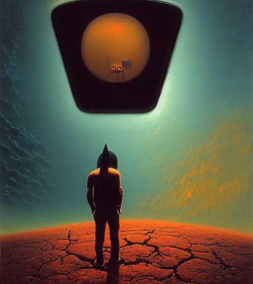 Prompt: portrait of a horizon sized human figure with a face, vantablack cloth technology, night, rusty shapes, biotechnology, dariusz zawadzki, tim hildebrandt, wayne barlow, bruce pennington, larry elmore, oil on canvas, deep depth field, masterpiece, cinematic composition, hyperdetailed, hd, hdr