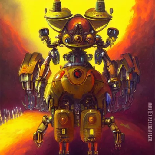 Image similar to a large anthropomorphic bee shaped mecha by paul lehr and moebius