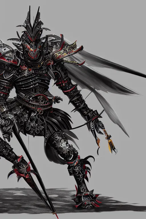 Prompt: A painting of a mechanical dragon samurai in black japanese armor, full body, Concept Art, ultra detailed, octane render, 8k