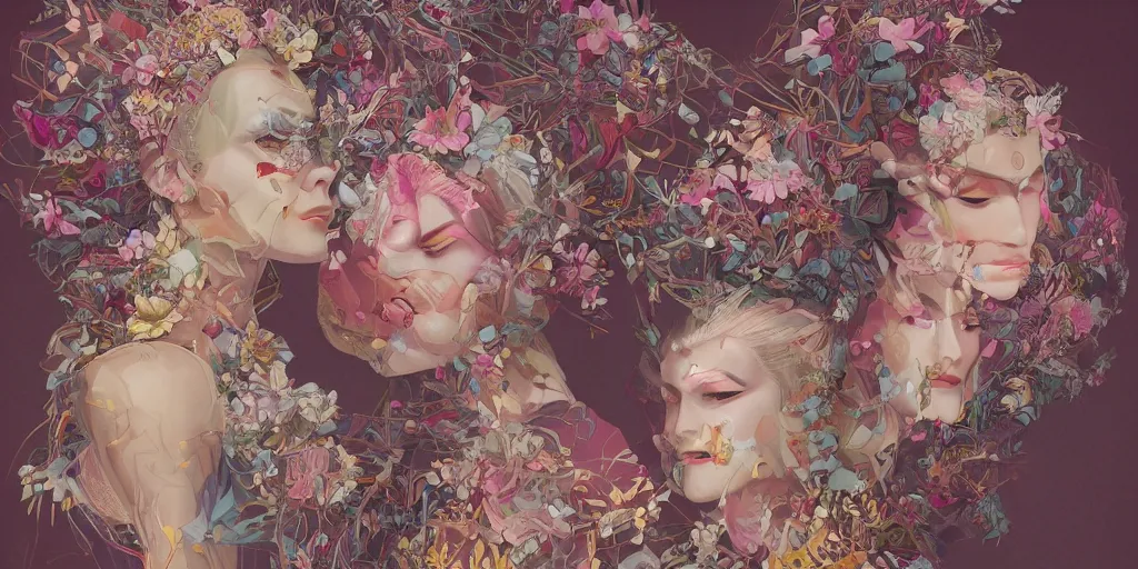 Image similar to breathtaking detailed concept art painting kaleidoscope art deco pattern of blonde faces goddesses amalmation flowers, by hsiao - ron cheng, bizarre compositions, exquisite detail, extremely moody lighting, 8 k