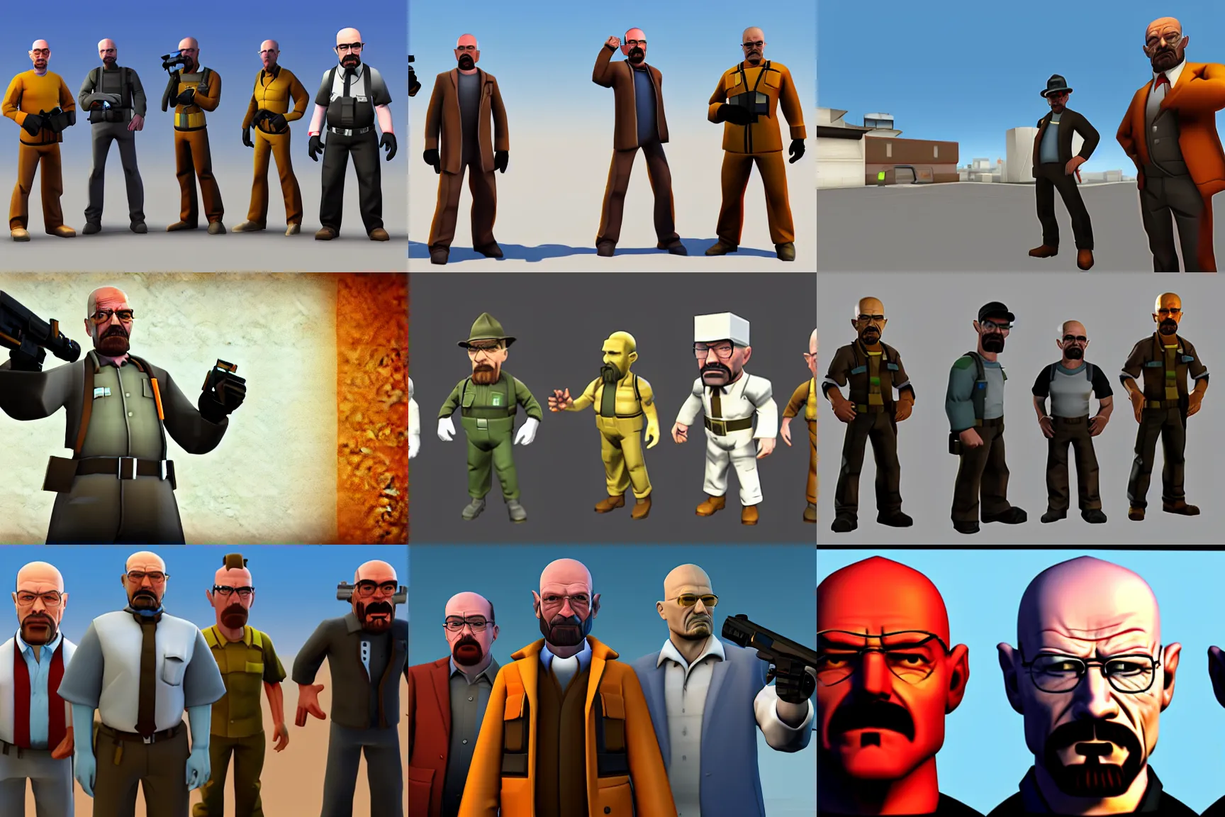 Prompt: walter white team fortress 2 model, rendered in sfm