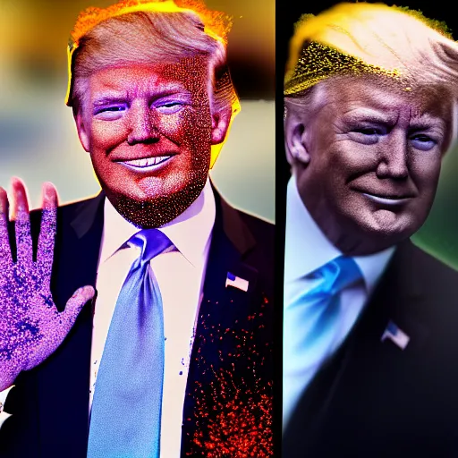 Image similar to a very very detailed photo of Joe Biden attending Burning Man on the Playa with Donald Trump both covered in body glitter, very very detailed, photorealism, Photoshop, very coherent, HD