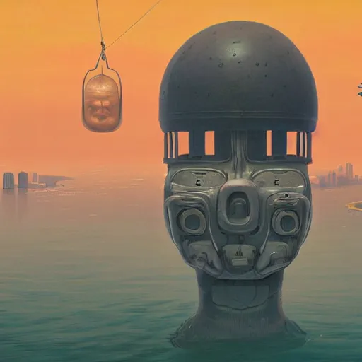 Prompt: a giant head floating above rio de janeiro by simon stalenhag